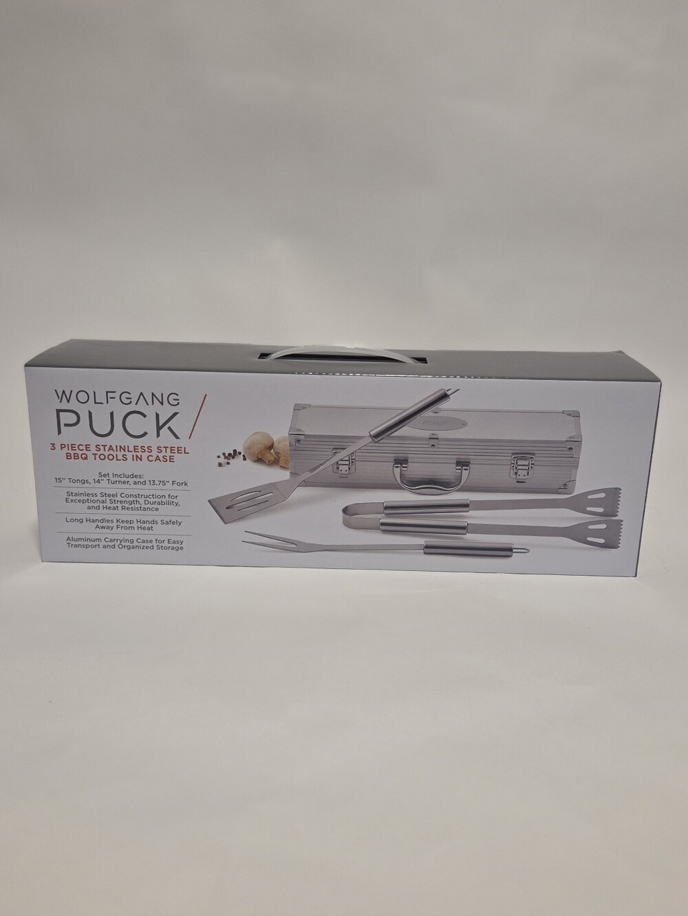 Wolfgang Puck 3-Piece Stainless Steel BBQ Tool Set in Silver